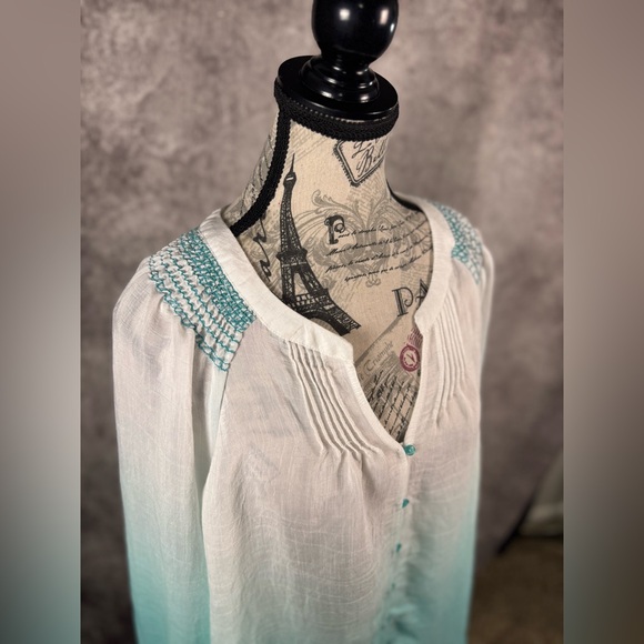Fyve Ombre Teal White Button-Down Shirt Women size 3X - Picture 7 of 10